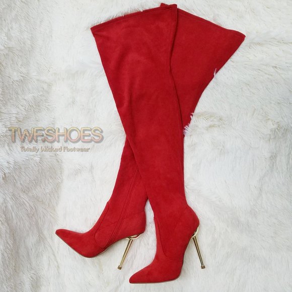 red stretch thigh high boots